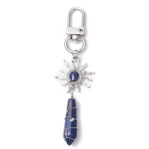 Wire Wrapped Blue Gemstone Pendant Celestial Keychain